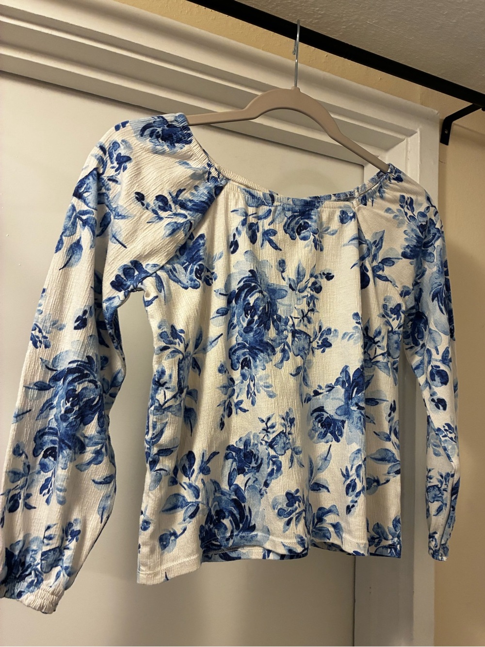 Blue Porcelain Print Rose Floral Summer Top
